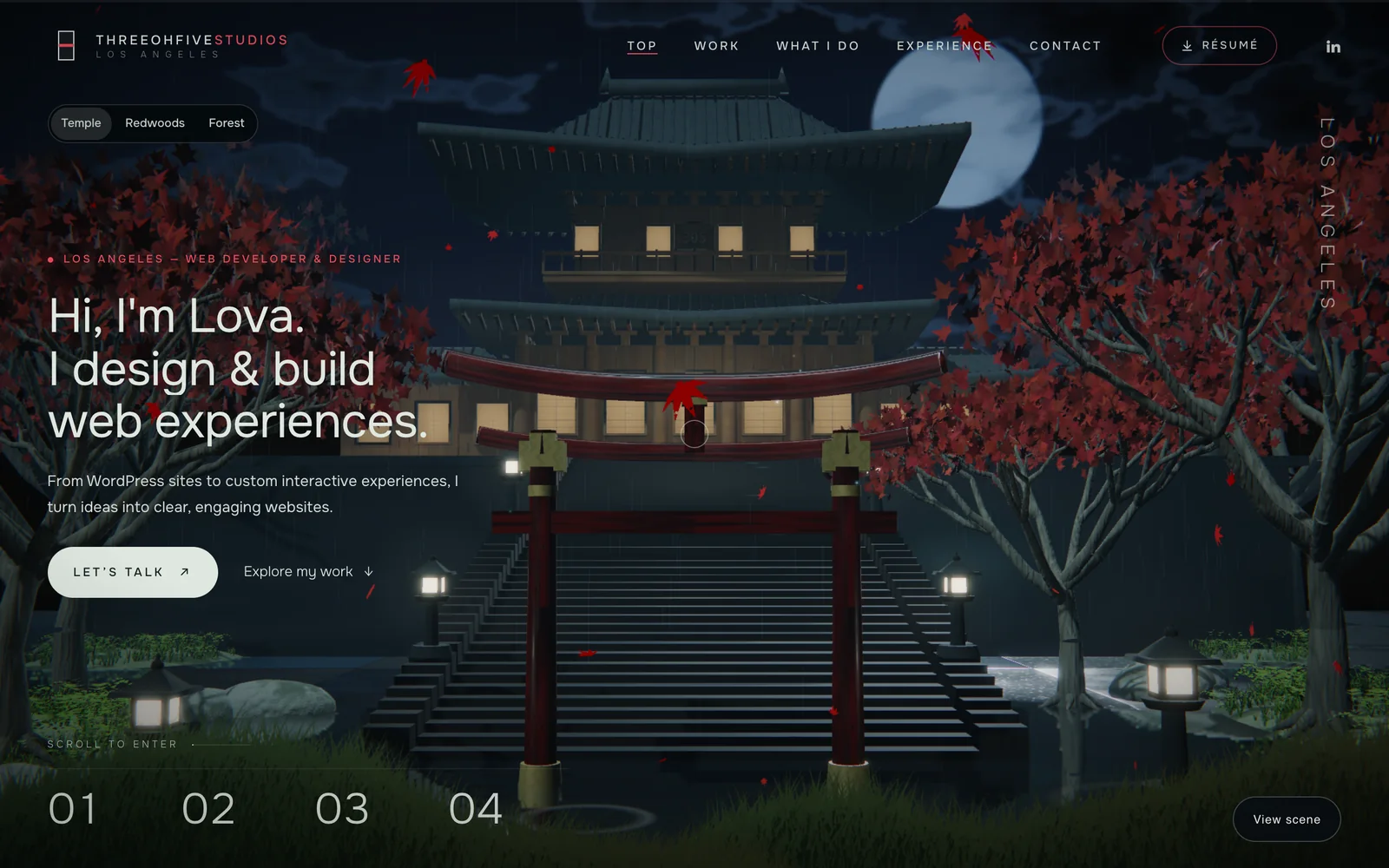 305 Studios — the temple garden portfolio at night