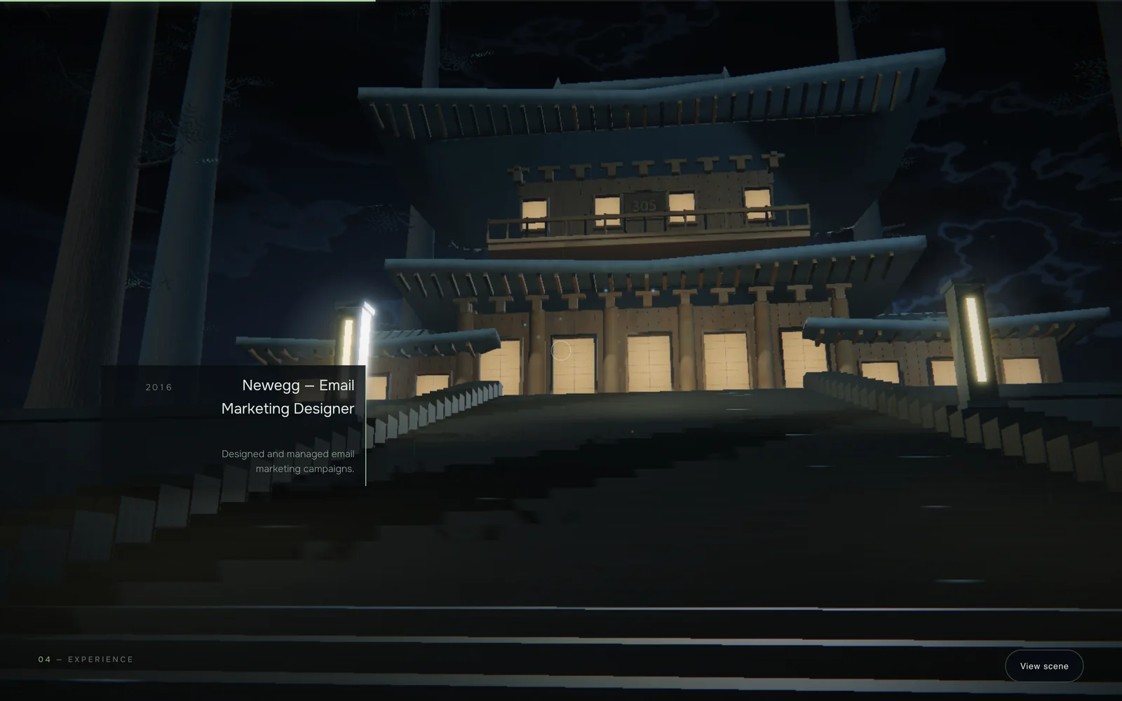 305 Studios — the temple stair, with a role from the experience timeline